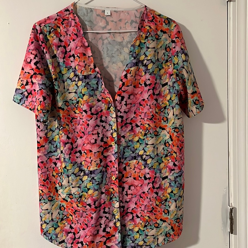 Vibrant Multicolor Floral Button-Up Top